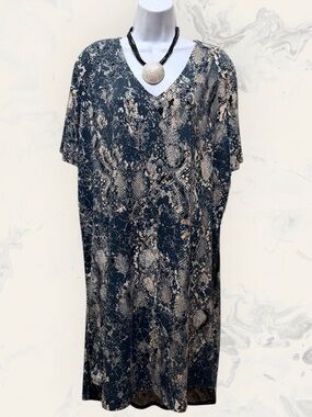 Christian Siriano Snake Print Stretch V-Neck Tunic Slip Short Sleeve Dress 2XL
